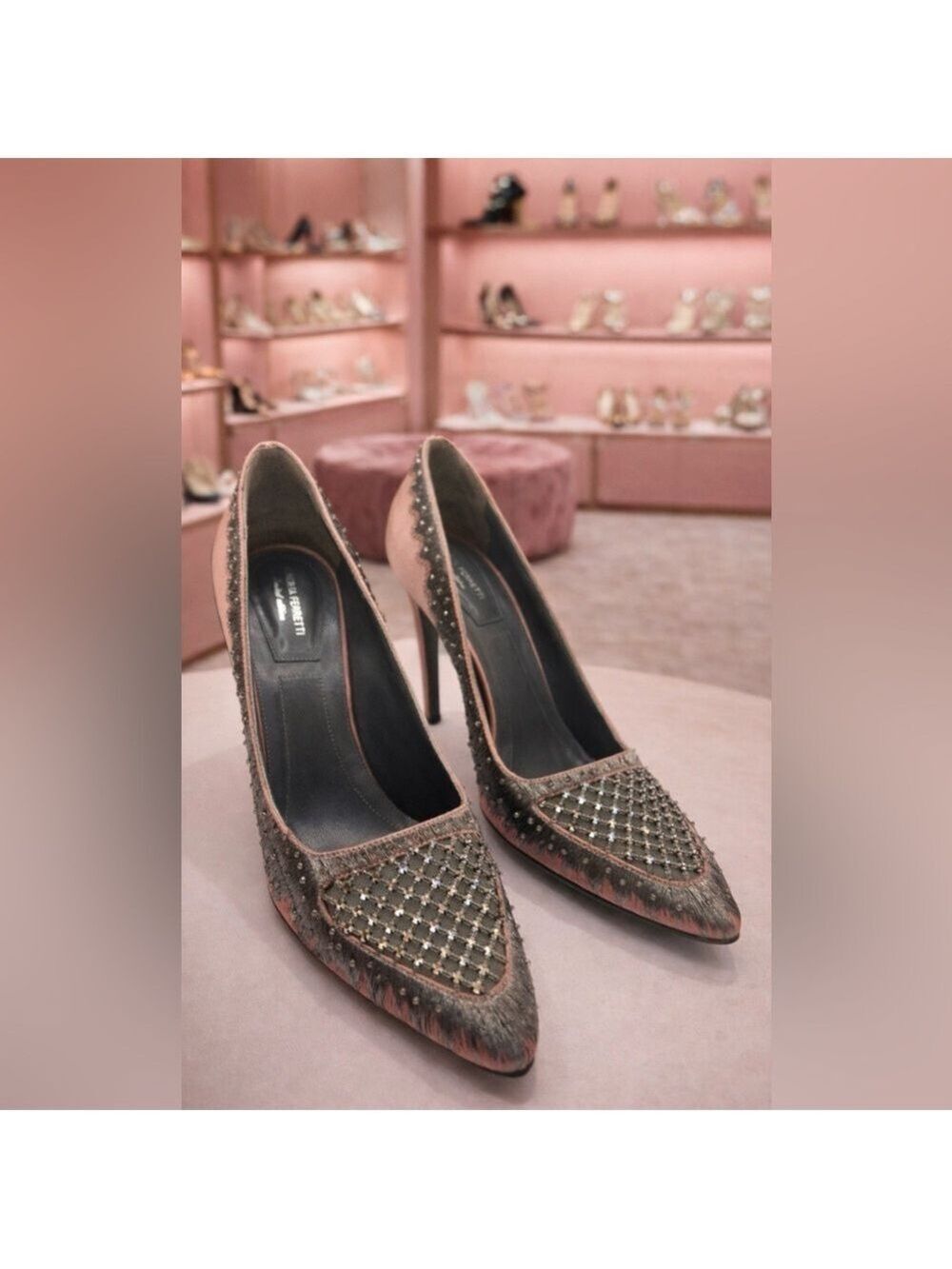 Limited Edition Alberta Ferretti Pink & Gray Embellished Heels Size 8.5